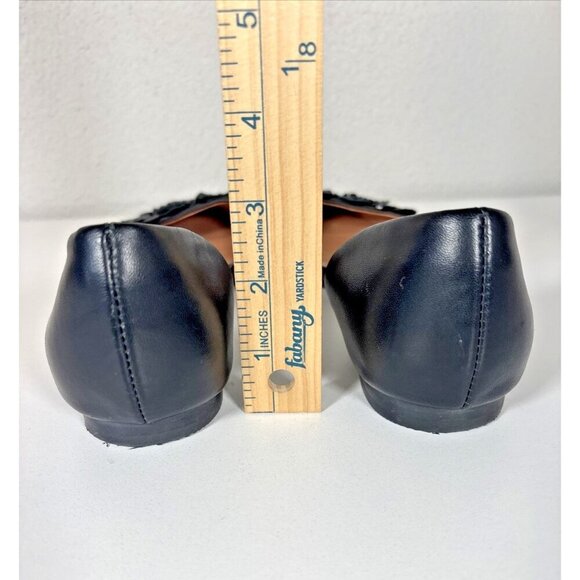 J Jill Elegant Black Leather Flats Dorsay Floral Pointed Toe Paris Chic Size 9 - Picture 6 of 11